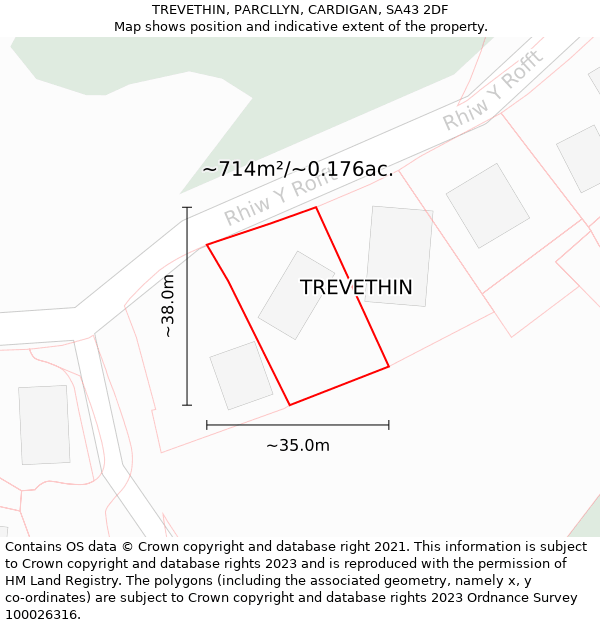 TREVETHIN, PARCLLYN, CARDIGAN, SA43 2DF: Plot and title map