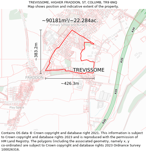 TREVISSOME, HIGHER FRADDON, ST. COLUMB, TR9 6NQ: Plot and title map