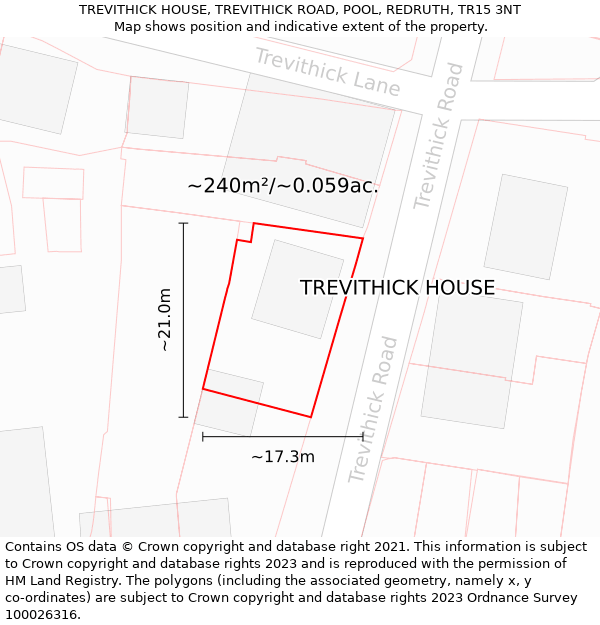 TREVITHICK HOUSE, TREVITHICK ROAD, POOL, REDRUTH, TR15 3NT: Plot and title map