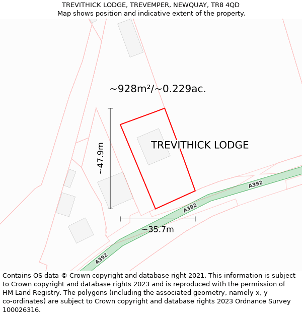 TREVITHICK LODGE, TREVEMPER, NEWQUAY, TR8 4QD: Plot and title map