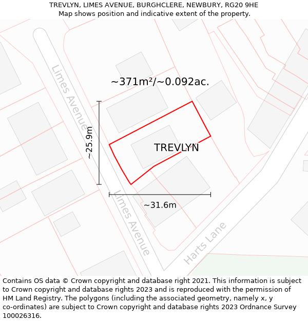 TREVLYN, LIMES AVENUE, BURGHCLERE, NEWBURY, RG20 9HE: Plot and title map