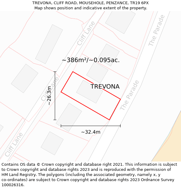 TREVONA, CLIFF ROAD, MOUSEHOLE, PENZANCE, TR19 6PX: Plot and title map