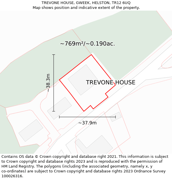 TREVONE HOUSE, GWEEK, HELSTON, TR12 6UQ: Plot and title map