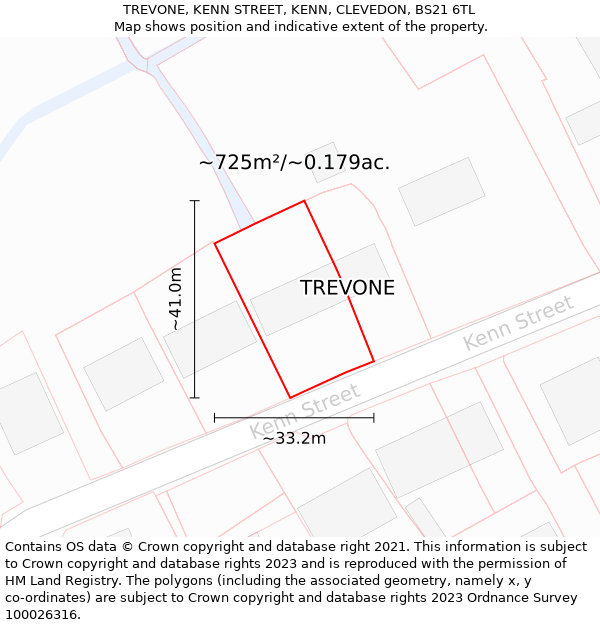 TREVONE, KENN STREET, KENN, CLEVEDON, BS21 6TL: Plot and title map