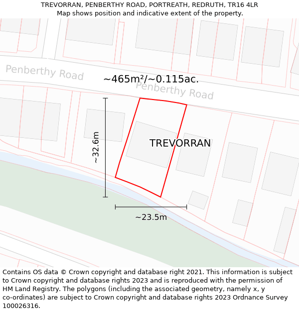 TREVORRAN, PENBERTHY ROAD, PORTREATH, REDRUTH, TR16 4LR: Plot and title map