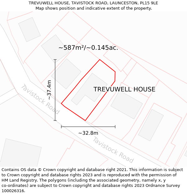 TREVUWELL HOUSE, TAVISTOCK ROAD, LAUNCESTON, PL15 9LE: Plot and title map