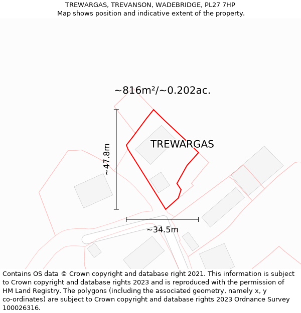 TREWARGAS, TREVANSON, WADEBRIDGE, PL27 7HP: Plot and title map
