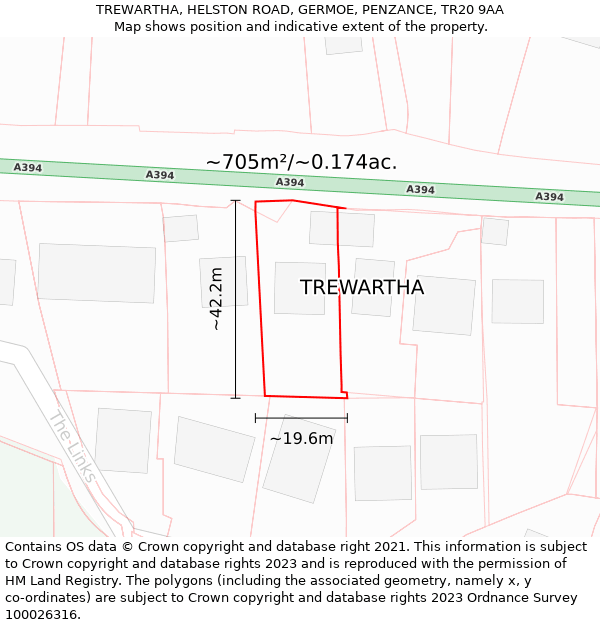 TREWARTHA, HELSTON ROAD, GERMOE, PENZANCE, TR20 9AA: Plot and title map