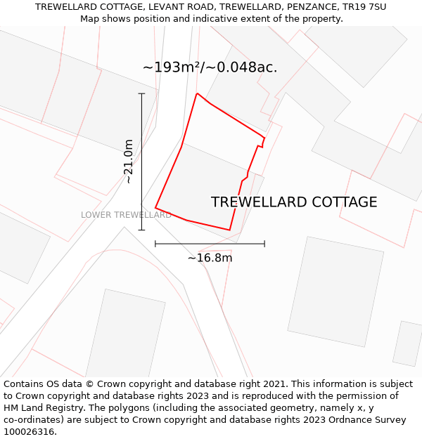 TREWELLARD COTTAGE, LEVANT ROAD, TREWELLARD, PENZANCE, TR19 7SU: Plot and title map