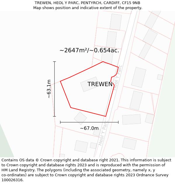 TREWEN, HEOL Y PARC, PENTYRCH, CARDIFF, CF15 9NB: Plot and title map
