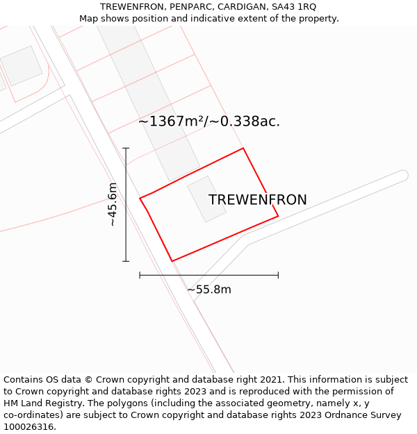 TREWENFRON, PENPARC, CARDIGAN, SA43 1RQ: Plot and title map