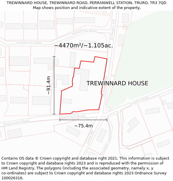 TREWINNARD HOUSE, TREWINNARD ROAD, PERRANWELL STATION, TRURO, TR3 7QD: Plot and title map