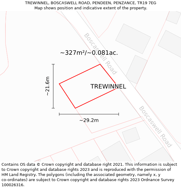 TREWINNEL, BOSCASWELL ROAD, PENDEEN, PENZANCE, TR19 7EG: Plot and title map