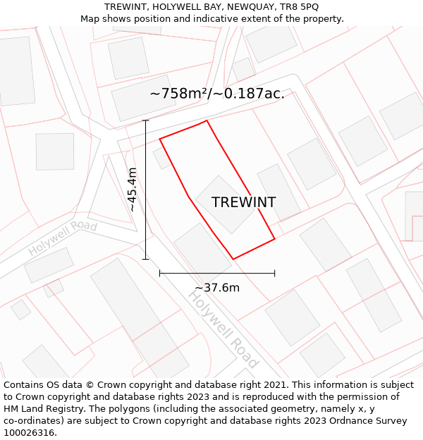 TREWINT, HOLYWELL BAY, NEWQUAY, TR8 5PQ: Plot and title map