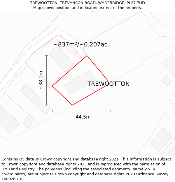 TREWOOTTON, TREVANSON ROAD, WADEBRIDGE, PL27 7HD: Plot and title map
