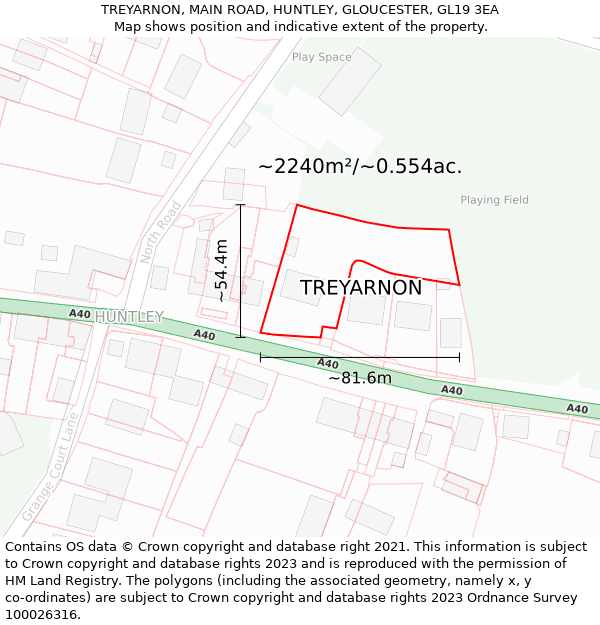 TREYARNON, MAIN ROAD, HUNTLEY, GLOUCESTER, GL19 3EA: Plot and title map