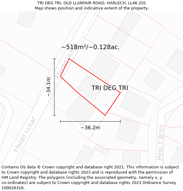 TRI DEG TRI, OLD LLANFAIR ROAD, HARLECH, LL46 2SS: Plot and title map