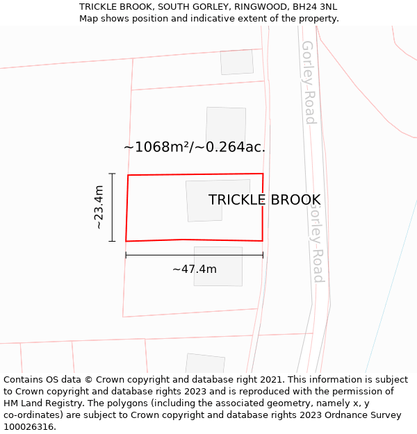 TRICKLE BROOK, SOUTH GORLEY, RINGWOOD, BH24 3NL: Plot and title map