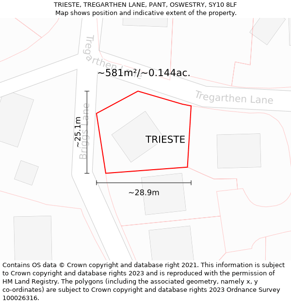 TRIESTE, TREGARTHEN LANE, PANT, OSWESTRY, SY10 8LF: Plot and title map