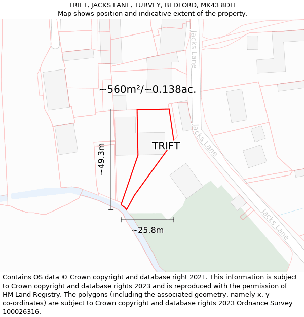 TRIFT, JACKS LANE, TURVEY, BEDFORD, MK43 8DH: Plot and title map