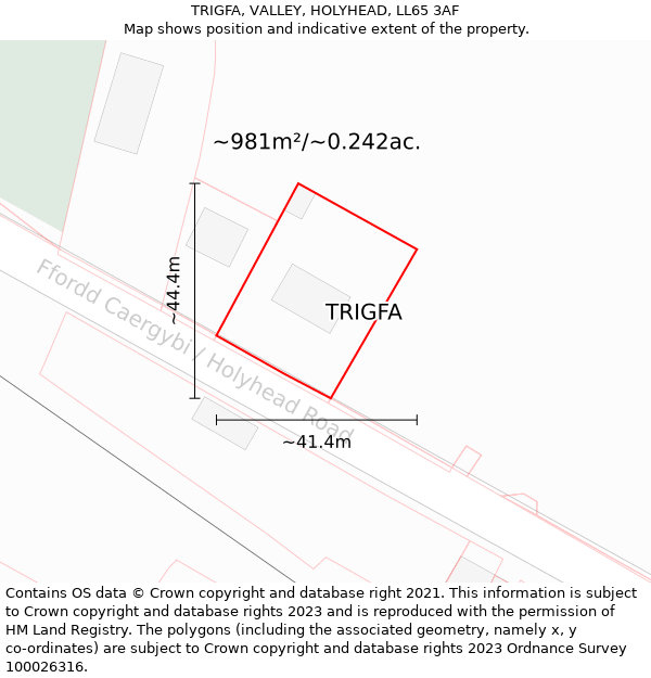 TRIGFA, VALLEY, HOLYHEAD, LL65 3AF: Plot and title map