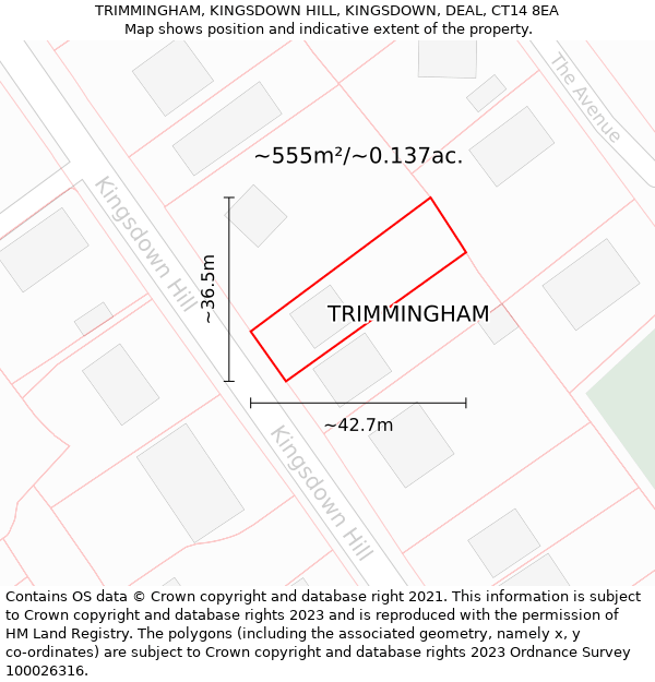 TRIMMINGHAM, KINGSDOWN HILL, KINGSDOWN, DEAL, CT14 8EA: Plot and title map