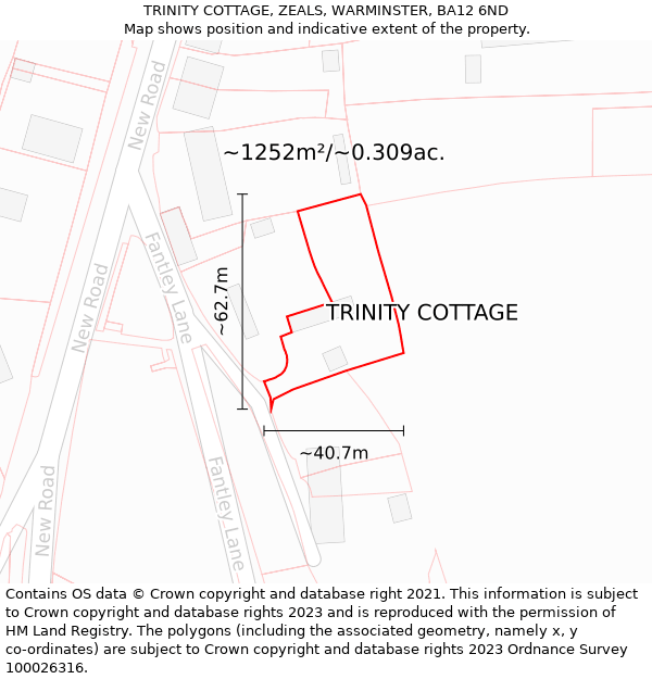 TRINITY COTTAGE, ZEALS, WARMINSTER, BA12 6ND: Plot and title map