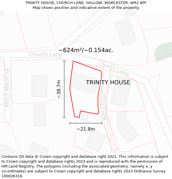 TRINITY HOUSE, CHURCH LANE, HALLOW, WORCESTER, WR2 6PF: Plot and title map
