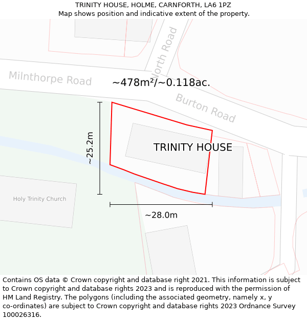 TRINITY HOUSE, HOLME, CARNFORTH, LA6 1PZ: Plot and title map