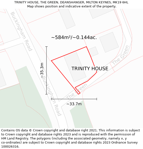 TRINITY HOUSE, THE GREEN, DEANSHANGER, MILTON KEYNES, MK19 6HL: Plot and title map