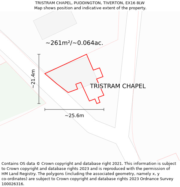 TRISTRAM CHAPEL, PUDDINGTON, TIVERTON, EX16 8LW: Plot and title map