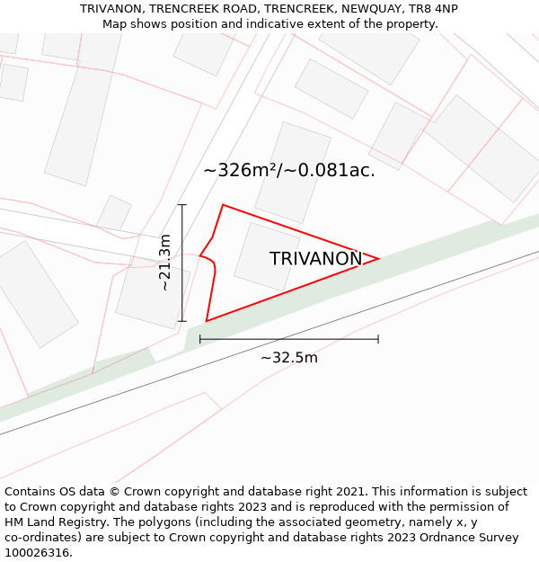 TRIVANON, TRENCREEK ROAD, TRENCREEK, NEWQUAY, TR8 4NP: Plot and title map