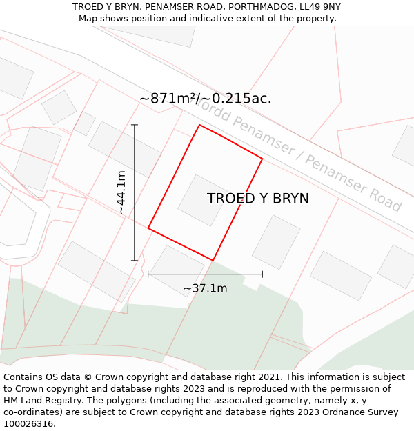 TROED Y BRYN, PENAMSER ROAD, PORTHMADOG, LL49 9NY: Plot and title map