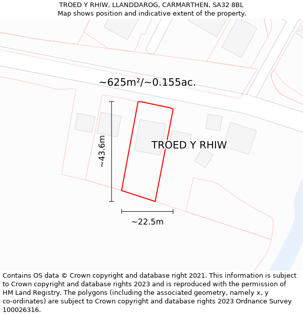 TROED Y RHIW, LLANDDAROG, CARMARTHEN, SA32 8BL: Plot and title map