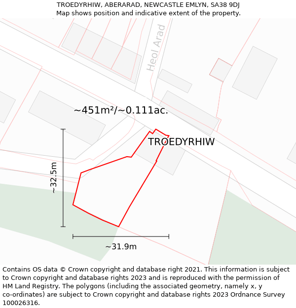 TROEDYRHIW, ABERARAD, NEWCASTLE EMLYN, SA38 9DJ: Plot and title map