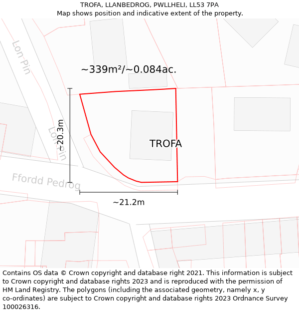 TROFA, LLANBEDROG, PWLLHELI, LL53 7PA: Plot and title map