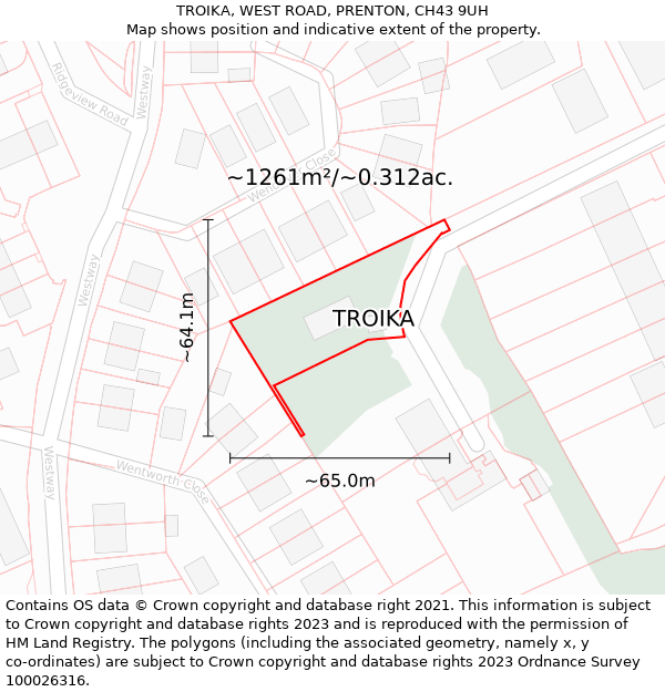 TROIKA, WEST ROAD, PRENTON, CH43 9UH: Plot and title map