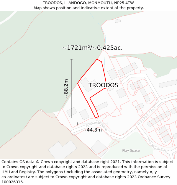 TROODOS, LLANDOGO, MONMOUTH, NP25 4TW: Plot and title map