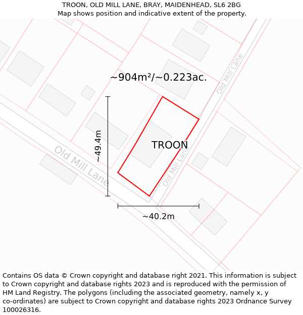 TROON, OLD MILL LANE, BRAY, MAIDENHEAD, SL6 2BG: Plot and title map