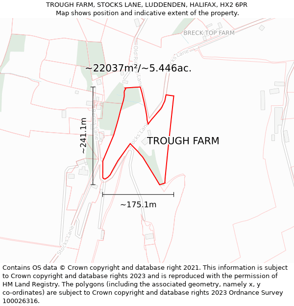 TROUGH FARM, STOCKS LANE, LUDDENDEN, HALIFAX, HX2 6PR: Plot and title map