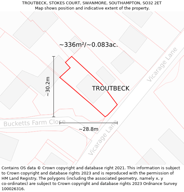 TROUTBECK, STOKES COURT, SWANMORE, SOUTHAMPTON, SO32 2ET: Plot and title map