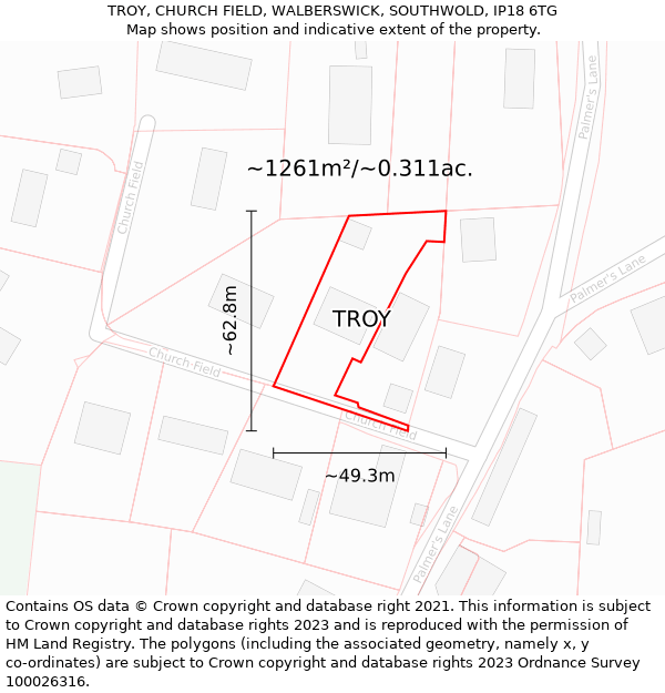 TROY, CHURCH FIELD, WALBERSWICK, SOUTHWOLD, IP18 6TG: Plot and title map