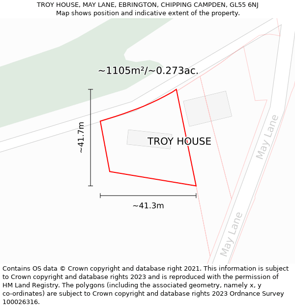 TROY HOUSE, MAY LANE, EBRINGTON, CHIPPING CAMPDEN, GL55 6NJ: Plot and title map