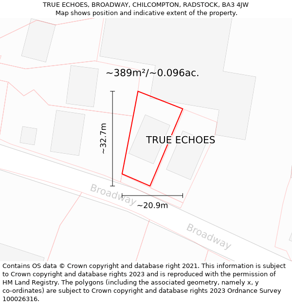 TRUE ECHOES, BROADWAY, CHILCOMPTON, RADSTOCK, BA3 4JW: Plot and title map