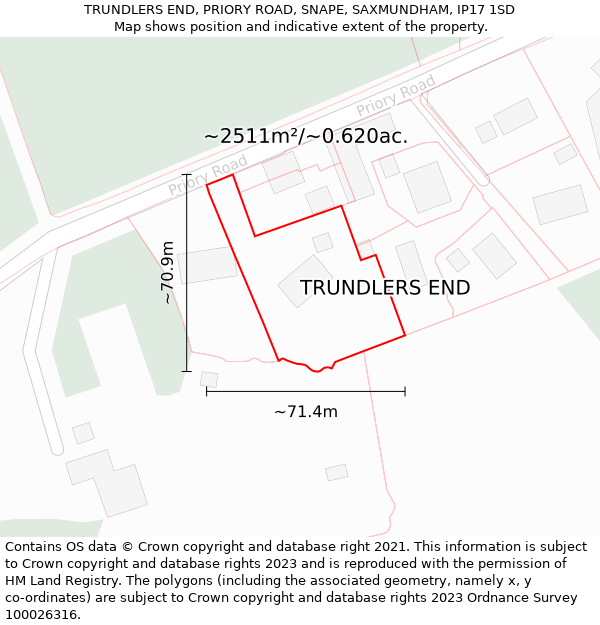 TRUNDLERS END, PRIORY ROAD, SNAPE, SAXMUNDHAM, IP17 1SD: Plot and title map