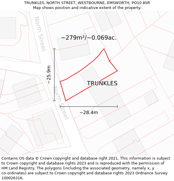 TRUNKLES, NORTH STREET, WESTBOURNE, EMSWORTH, PO10 8SR: Plot and title map