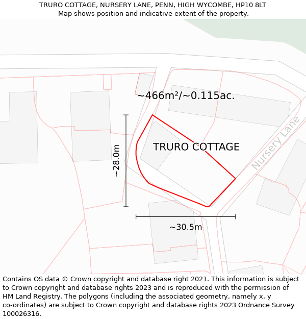 TRURO COTTAGE, NURSERY LANE, PENN, HIGH WYCOMBE, HP10 8LT: Plot and title map