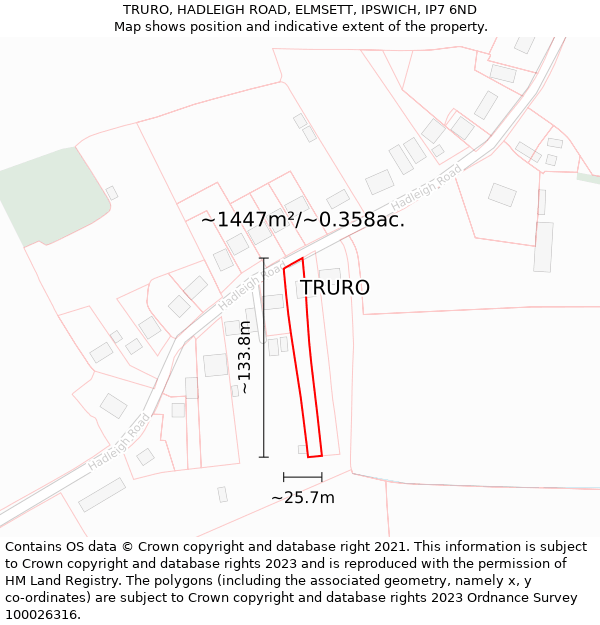 TRURO, HADLEIGH ROAD, ELMSETT, IPSWICH, IP7 6ND: Plot and title map