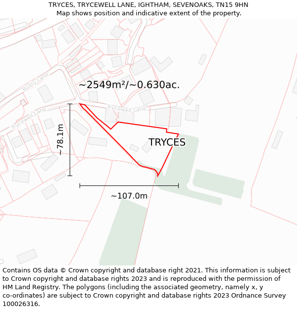 TRYCES, TRYCEWELL LANE, IGHTHAM, SEVENOAKS, TN15 9HN: Plot and title map