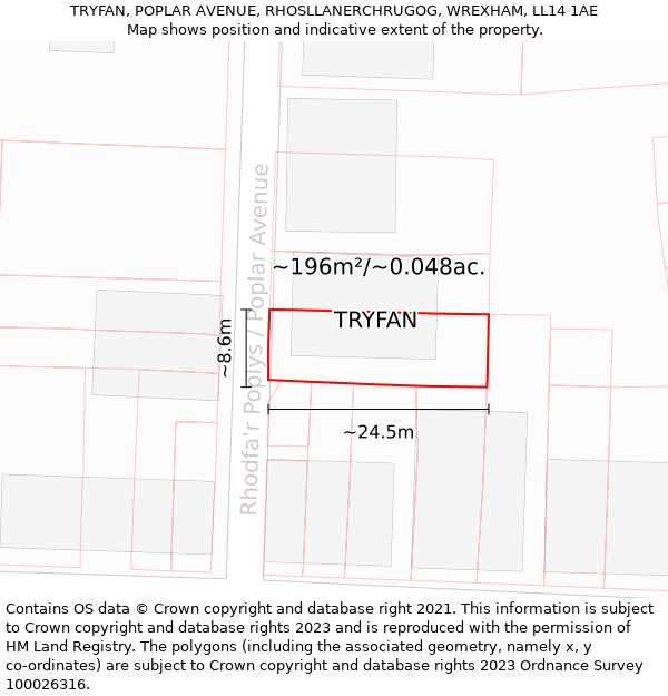 TRYFAN, POPLAR AVENUE, RHOSLLANERCHRUGOG, WREXHAM, LL14 1AE: Plot and title map